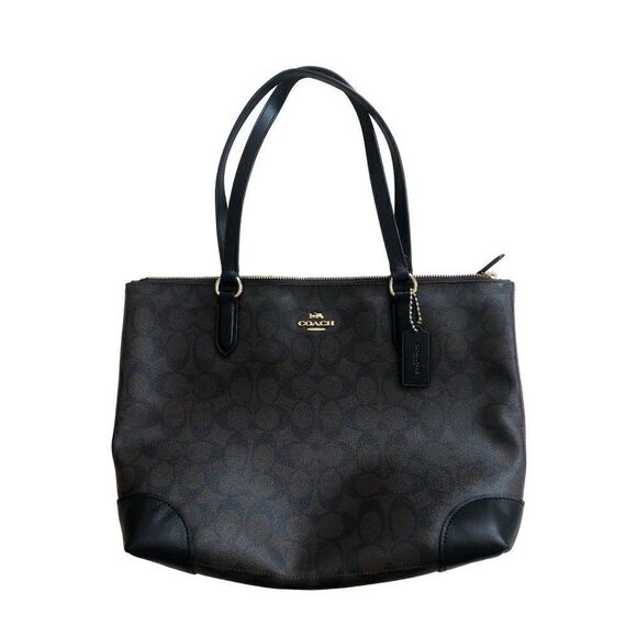 Coach Handbag Tote Bag Brown Zip Top Signature PVC Leather D1822 F29208 - Picture 1 of 7